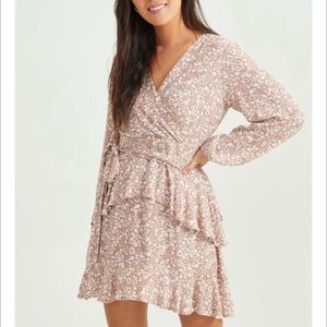 Altar’d State Floral Wrap Ruffle Mini Dress in Blush